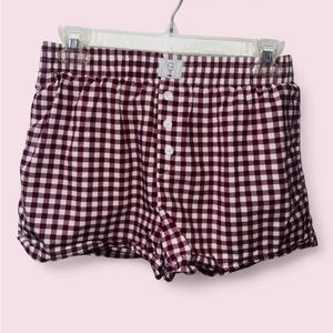 Burgundy and White Checkered Shorts